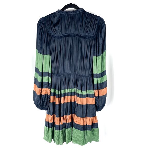 Ulla Johnson Alia Navy Blue Mini Dress Green Orange Stripe Long Sleeve Sz‎ 0 - Picture 13 of 13